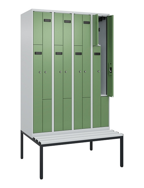 C+P Z-Spind Evolo PLUS, 8 Fächer, 2120x1200x815mm, 7035/6011, Zylinderschloss, Material Sitzfläche Kunststoff, Sitzbank, 0490537-408 S10091