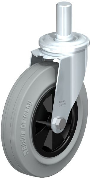 Blickle LEZ-VPP 200G-27-SG Stahlblech-Lenkrolle mit Zapfen, Vollgummi, Grau, 654137