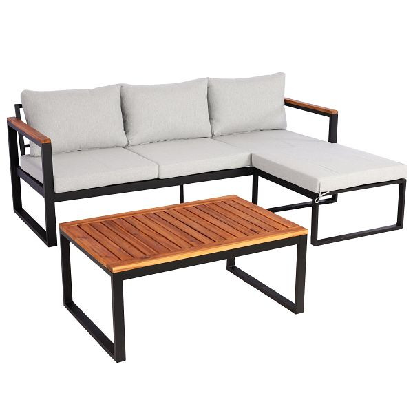 Mendler Garten-Garnitur HWC-L26b, Gartenlounge Sitzgruppe Lounge-Set Sofa, Aluminium Akazie Holz MVG, hellgrau, 99075