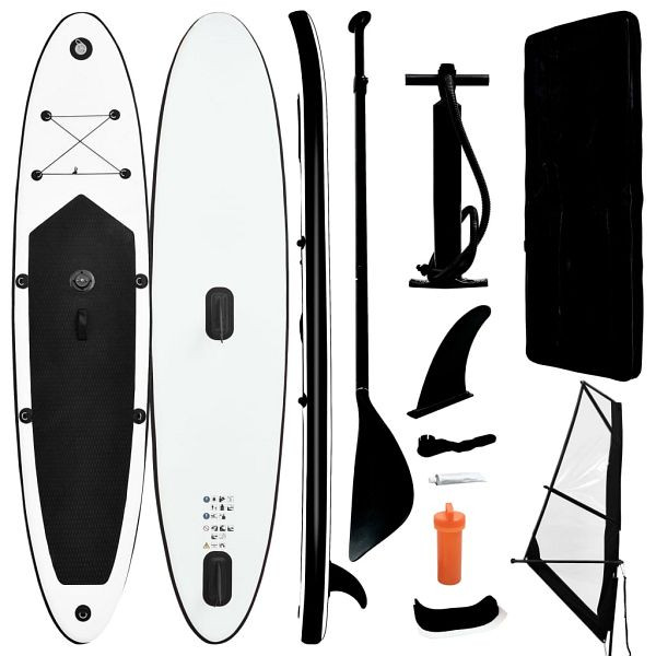 vidaXL Aufblasbares Stand-Up-Paddleboard Set mit Segel Schwarz Weiß, 92736