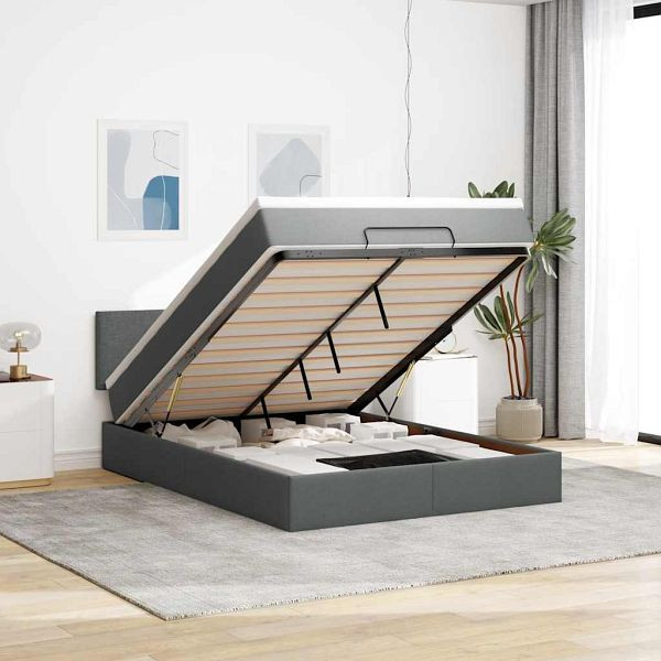 vidaXL Ottomane Bett mit Matratze & LEDs Dunkelgrau 140x200 cm Stoff, 3312230