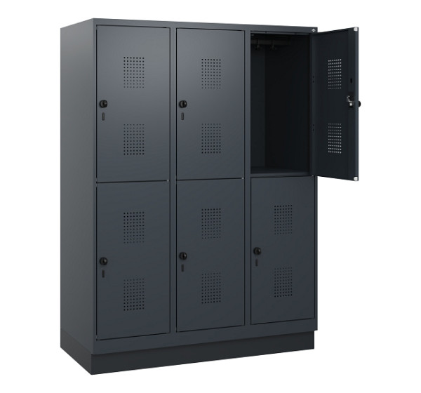 C+P Doppelstöckiger Spind Evolo PLUS, Sockel, 6 Fächer, 1630x1200x500mm, 7016/70, RAL 7016 Anthrazitgrau, Drehriegel, 0493205-32 S10016