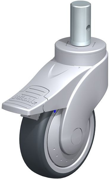 Blickle LWGX-TPA 101XK-FI-FK-ZAX55 Kunststoff-Lenkrolle WAVE, rostfrei, mit Zapfen & Feststeller, Thermoplastisches Gummi-Elastomer, Grau, 744798
