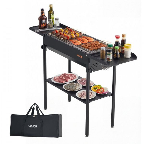 VEVOR Holzkohlegrill, Höhenverstellbar, Klappbare Seitentische, Aufbewahrungstasche, Hitzebeständig, für Camping/Garten, ZDSMTKJ26IN3WH94Q001V0