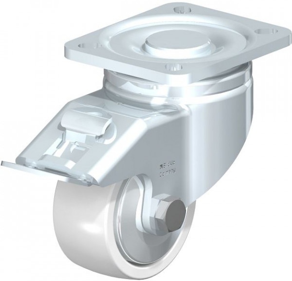 Blickle LH-SPO 80G-FI-FA Stahlblech-Lenkrolle, Schwerlast-Ausführung, mit Anschraubplatte & Feststeller, Polyamid, Weiß, 852892