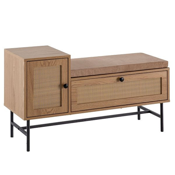 Wohnling Schuhbank mit Sitzfläche 100x60x38cm Garderobenbank Eiche-Dekor, Sitzbank Rattan Klein Gepolstert, Bank Schmal Flur mit Stauraum, WL6.891