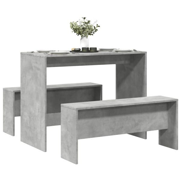 vidaXL 3-tlg. Esstisch und Bank Set Betongrau Holzwerkstoff, 855533