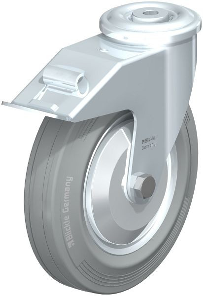 Blickle LER-VE 200R-FI-SG-FA Stahlblech-Lenkrolle mit Rückenloch & Feststeller, Vollgummi, Grau, 744234