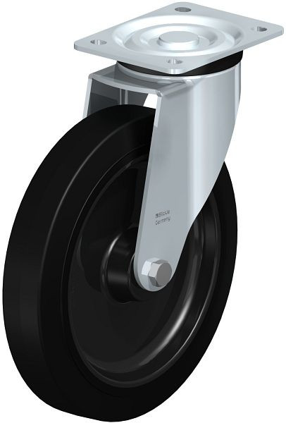 Blickle L-POEV 250XR-3 Stahlblech-Lenkrolle, mittelschwere Ausführung, mit Anschraubplatte, Elastik-Vollgummi, Schwarz, 850803