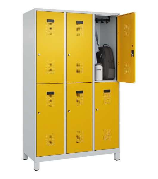 C+P Doppelstöckiger Spind Evolo PLUS, mit Füßen, 6 Fächer, 1950x1200x500mm, 703, Frontfarbe RAL 1004 Goldgelb, Zylinderschloss, 049310-32 S10027
