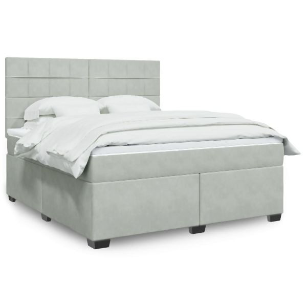 vidaXL Boxspringbett mit Matratze Hellgrau 180x200 cm Samt, 3293278