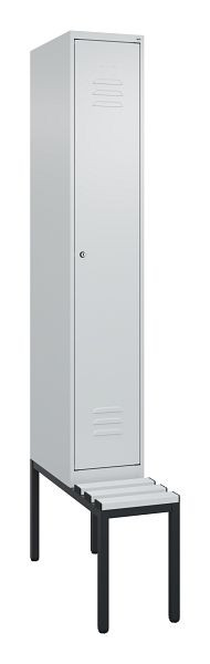 C+P Umkleidespind Classic PLUS, mit untergebauter Sitzbank, 2120x300x815mm, 7035/7035, Zylinderschloss, 0800507-10 S10026