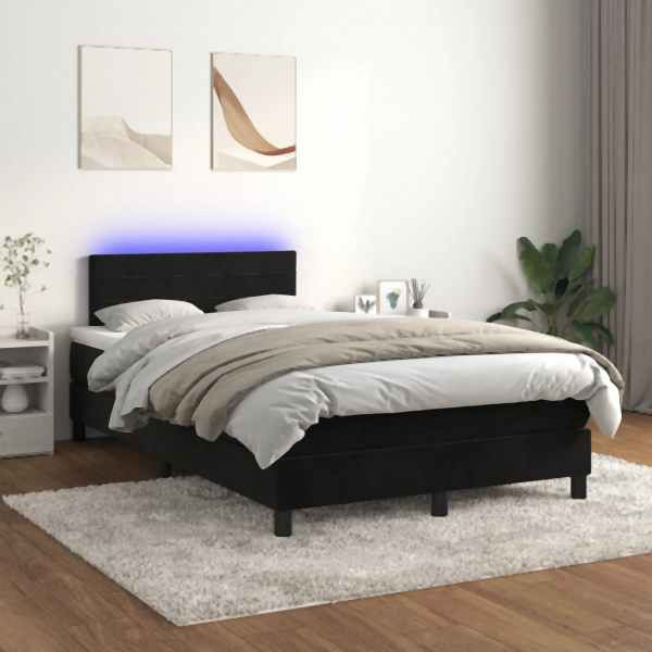 vidaXL Boxspringbett mit Matratze & LED Schwarz 120x200 cm Samt, 3134455