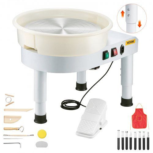 VEVOR Töpferscheibe Keramik-Radformmaschine 450W (35 cm), einstellbares Pedal, Hubbein, Zubehör, weiß, PDSLPJ36CMBSL9JGJV2