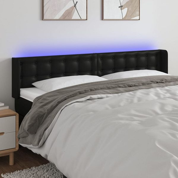 vidaXL LED Kopfteil Schwarz 203x16x78/88 cm Kunstleder, 3123344
