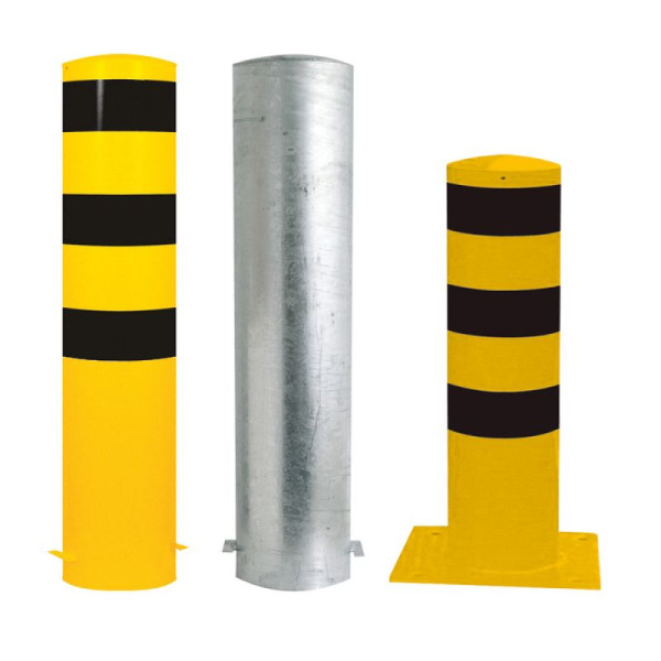 Stein HGS Stahlrohrpoller/Rammschutzpoller -Bollard-, 2000mm/zum Einbetonieren, ohne Farbe, 2 Ösen (180°), Stahlkappe mit Betonanker, Wandstärke: 5 mm, 14695-203