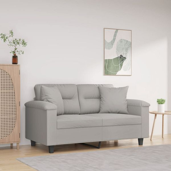 vidaXL 2-Sitzer-Sofa mit Kissen Hellgrau 120 cm Mikrofasergewebe, 3200966