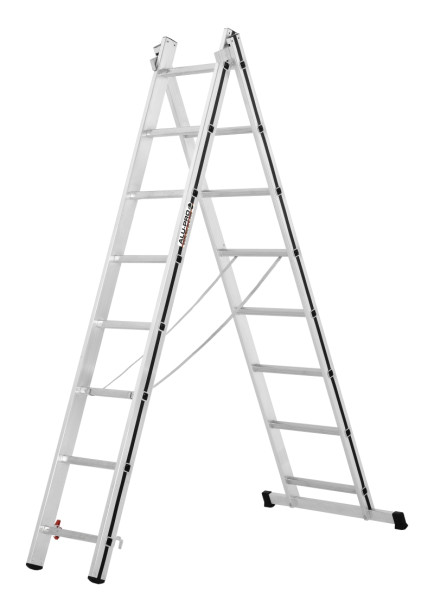 ALU-PRO Mehrzweckleiter zweiteilig, 2x8 Sprossen, Länge eingefahren 2,28 m / ausgefahren 3,69 m, 7004516