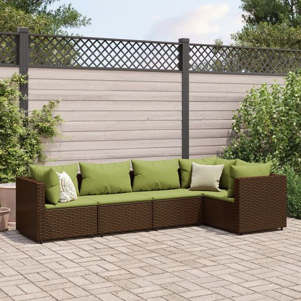 vidaXL 5-tlg. Garten-Lounge-Set mit Kissen Braun Poly Rattan, 3308094