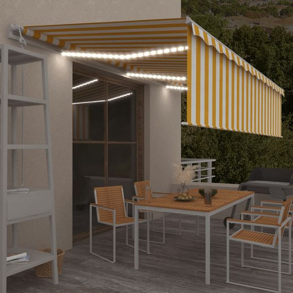 vidaXL Markise Automatisch mit Rollo LED Windsensor 6x3m Gelb Weiß, 3069373