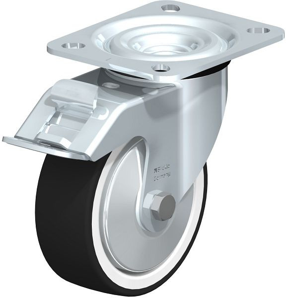 Blickle L-POTH 100G-FI-FA Stahlblech-Lenkrolle, mittelschwere Ausführung, mit Anschraubplatte & Feststeller, Thermoplastisches Polyurethan, Grau, 2055