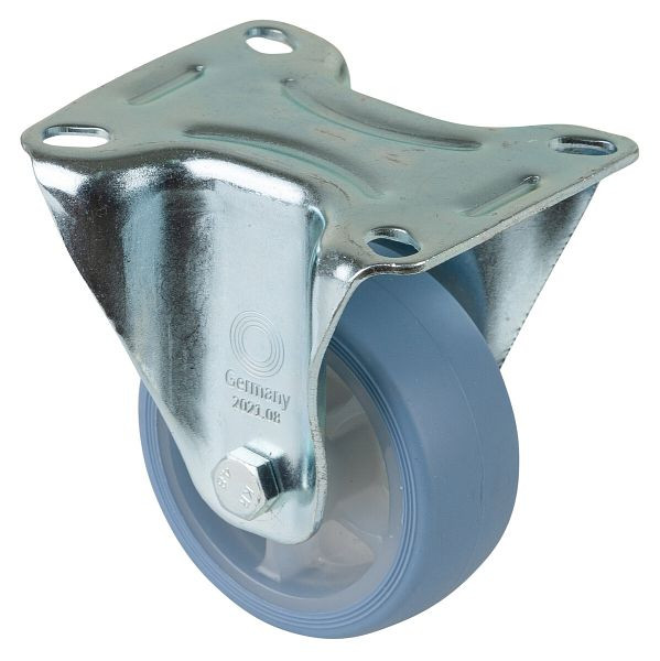BS Rollen Transportrolle Bockrolle, thermoplastisches Gummirad, Reifen lichtblau, Rollenlager, Platte, Durchmesser: 80 mm, VE: 4 Stück, L410.B44.081.05