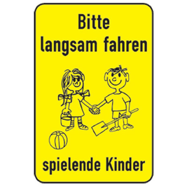 Stein HGS Kinder- und Spielplatzschild -Bitte langsam fahren spielende Kinder-, Alform/750x562mm, kks30008261