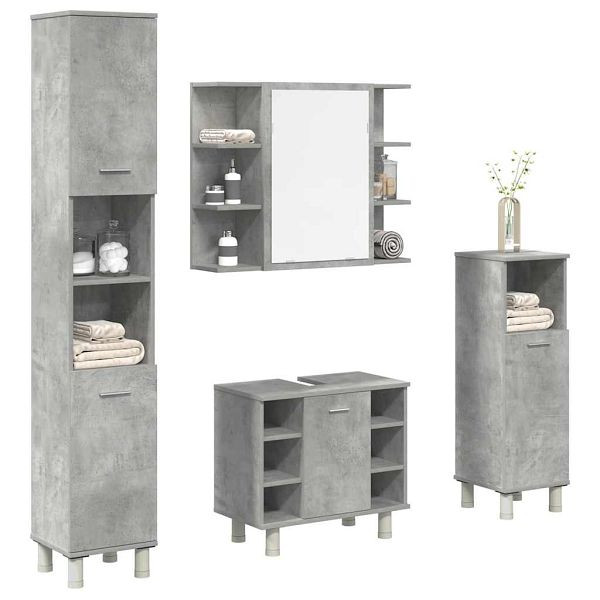 vidaXL 4-tlg. Badmöbel-Set Betongrau Holzwerkstoff, 3324850