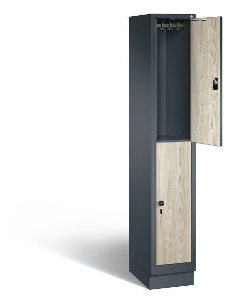 C+P Spind doppelstöckig Evolo, H1800xB320xT500mm, Farbe: Anthrazitgrau / Dekor Sen-Esche, 48320-10 S10114