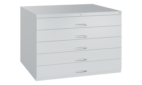 C+P Flachablageschrank Serie 7100_7200, H760xB1100xT765mm, 9016/9016, 5 Schubladenblenden doppelwandig, 7101-100 S10325