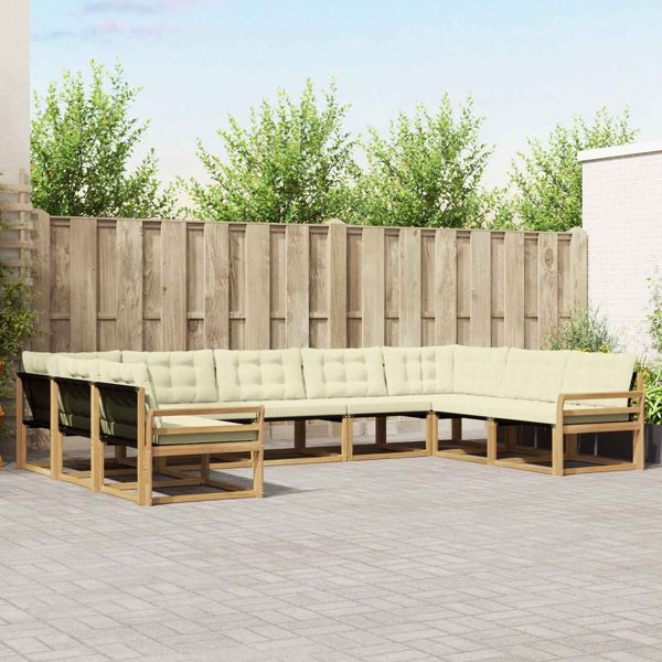 vidaXL Outdoor-Sofagarnitur mit Kissen 9-teilig Weiß und Creme, 3389068