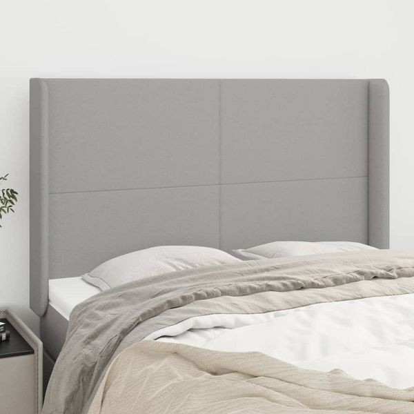 vidaXL Kopfteil mit Ohren Hellgrau 147x16x118/128 cm Stoff, 3119298