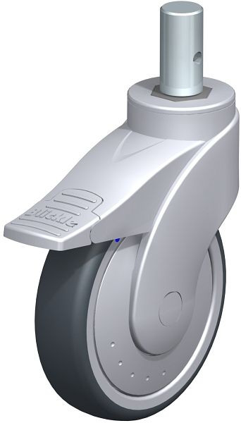 Blickle LWGXE-TPA 126XK-FI-ELS-FK-ZAX55 Kunststoff-Lenkrolle WAVE, rostfrei, mit Zapfen & Feststeller, Thermoplastisches Gummi-Elastomer, Grau, 849734