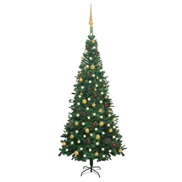 vidaXL Künstlicher Weihnachtsbaum mit Beleuchtung Kugeln L 240 cm Grün, 3077491