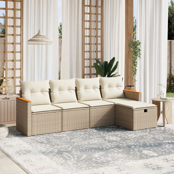 vidaXL 5-teilig Garten-Sofagarnitur mit Kissen Beige Poly Rattan, 3265286