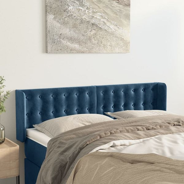 vidaXL Kopfteil mit Ohren Dunkelblau 147x16x78/88 cm Samt, 3119254