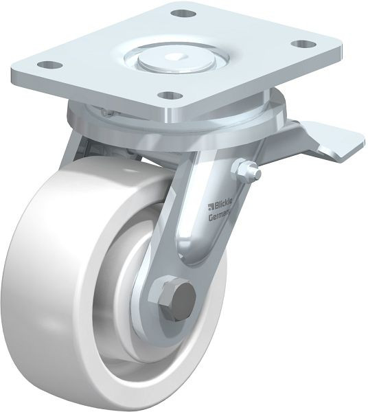 Blickle LO-SPO 127K-ST Stahlgeschweißte Schwerlast-Lenkrolle mit Feststeller, Polyamid, Weiß, 585240