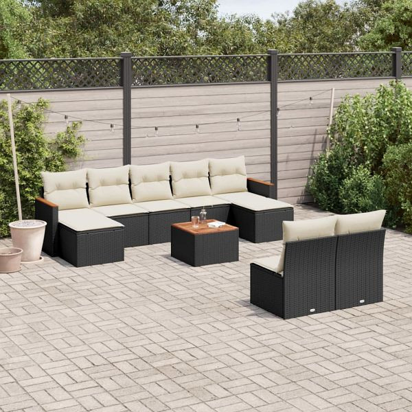 vidaXL 10-tlg. Garten-Sofagarnitur mit Kissen Schwarz Poly Rattan, 3258780