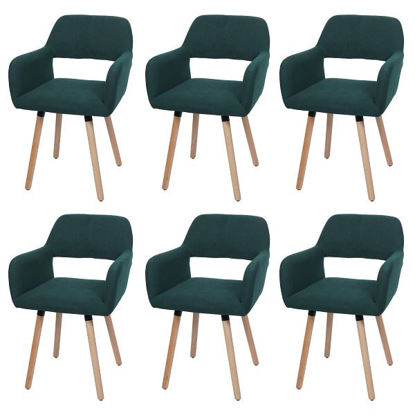 Mendler 6er-Set Esszimmerstuhl HWC-A50 II, Stuhl Küchenstuhl Polsterstuhl, Holz Stoff/Textil Cord (400g/m²) FSC®, grün, 6x108881