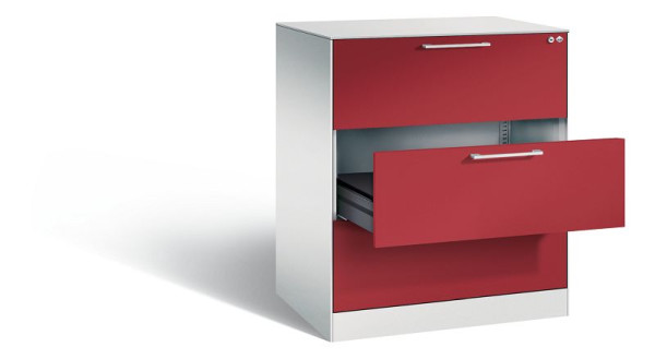 C+P Karteischrank Asisto, H1010xB800xT600mm, Farbe: Lichtgrau / Rubinrot, Bügelgriff, 146243-322 S10044