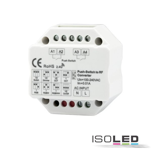 ISOLED Sys-Pro 2-Push Input, Funk-Output für Switch/Dimm/CCT/ RGB/RGB+W Empfänger, 100-240V, 114582