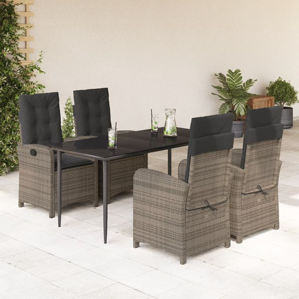 vidaXL 5-tlg. Garten-Essgruppe mit Kissen Grau Poly Rattan, 3212354