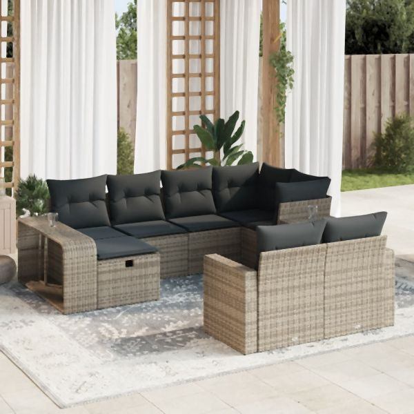 vidaXL 10-tlg. Garten-Sofagarnitur mit Kissen Grau Poly Rattan, 3326064