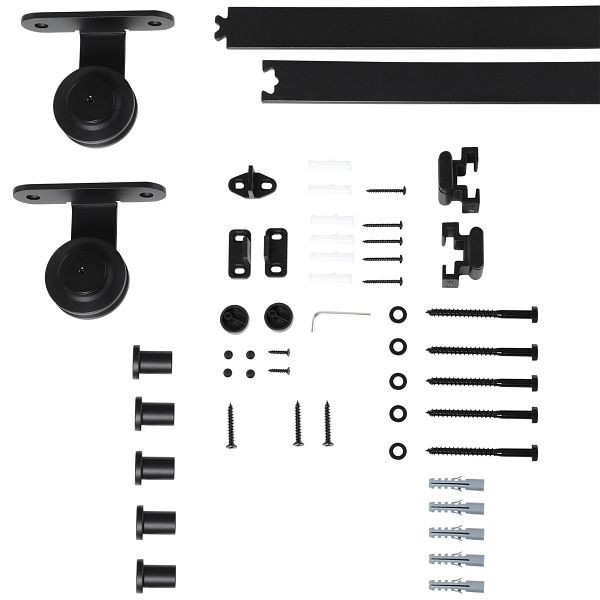 HOMCOM Schiebetür-Kit, Kohlenstoffstahl, Installations-Set ohne Tür, platzsparend, Schwarz, B81-036V00BK