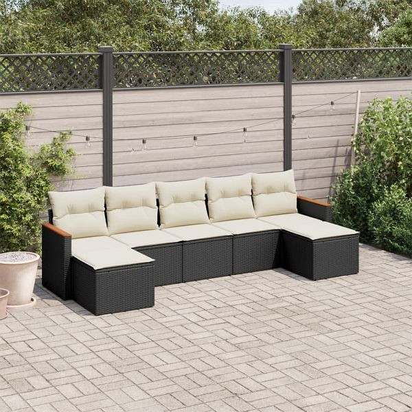vidaXL 7-teilig Garten-Sofagarnitur mit Kissen Schwarz Poly Rattan, 3258633