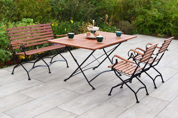 Merxx Schlossgarten Set 4-teilig, 2 Schlossgarten Klappsessel, 1 Schlossgarten Klappbank, 1 Schlossgarten Klappausziehtisch, 100 (150) x 90 cm, 50136-217