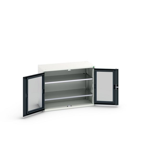 bott verso Flügeltürschrank mit Sichtfenster, mit 2 Fachböden, BxTxH: 1050 x 550 x 800 mm, Lichtgrau / Anthrazitgrau, 16926274.19