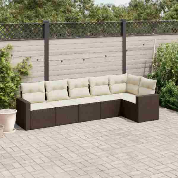 vidaXL 6-tlg. Garten-Sofagarnitur mit Kissen Braun Poly Rattan, UV-beständig, 3251330