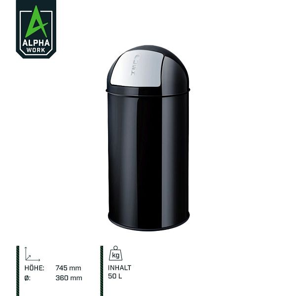 Alpha Work Push-Abfallbehälter, 50L, schwarz, 00371