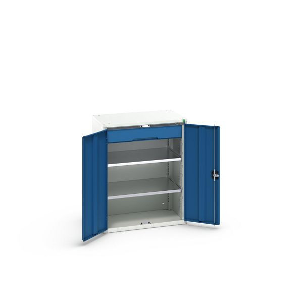 bott verso Flügeltürschrank mit Schublade, mit 2 Fachböden und 1 Schublade, BxTxH: 800 x 550 x 1000 mm, Lichtgrau / Enzianblau, 16926452.11